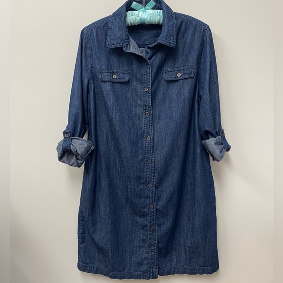 Laura Scott Petites Dark Blue Denim Chambray Dress - Picture 1 of 6